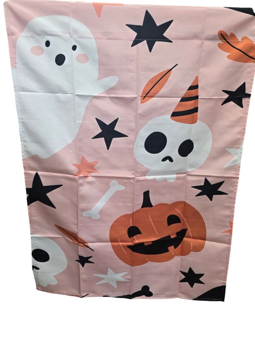 Halloween Kitchen Curtains 3 Piece Set Pink Pumpkin Ghost Valance & Tiers 26x34
